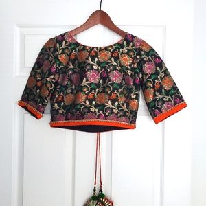 Silk Brocade Crop Blouse by Turquoise